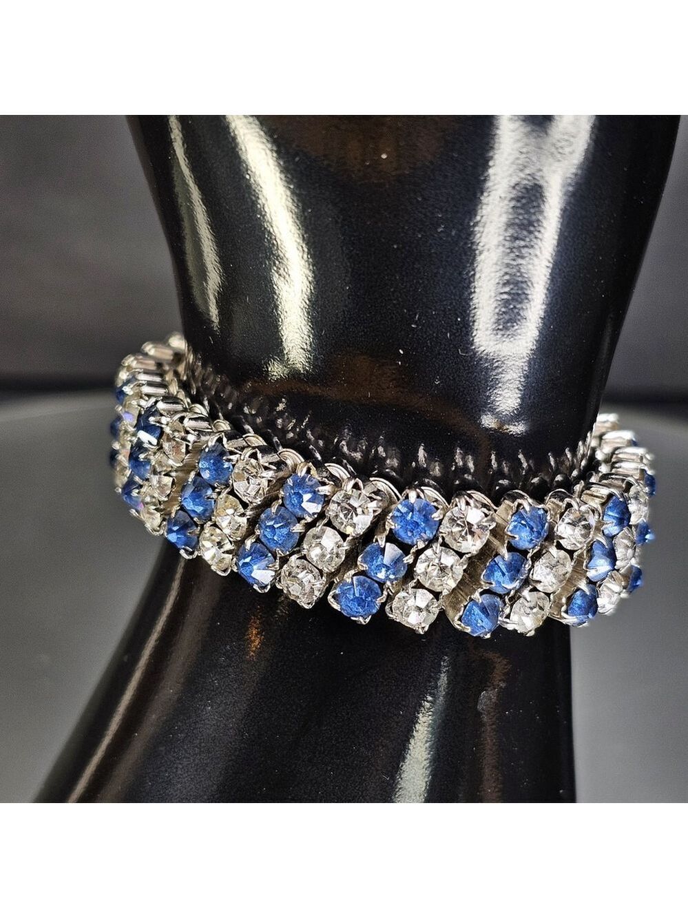 USA Made Bracelet Blue And White Rhinestone Women Self Adjustable One Size 4 All